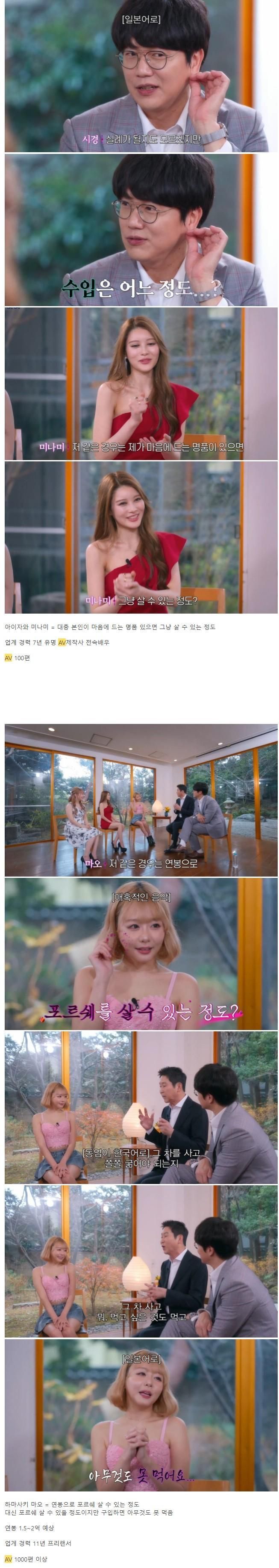 일본 AV 여배우가 밝힌 수입