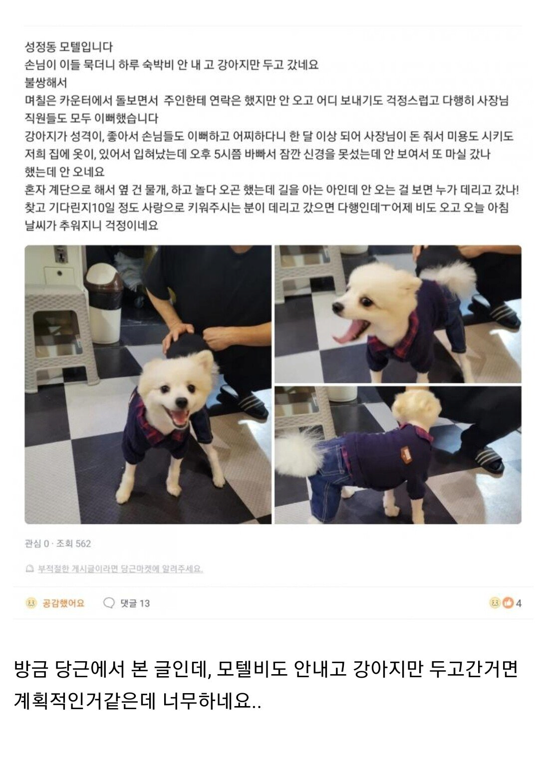 모텔 손님이 숙박비 대신 두고간것