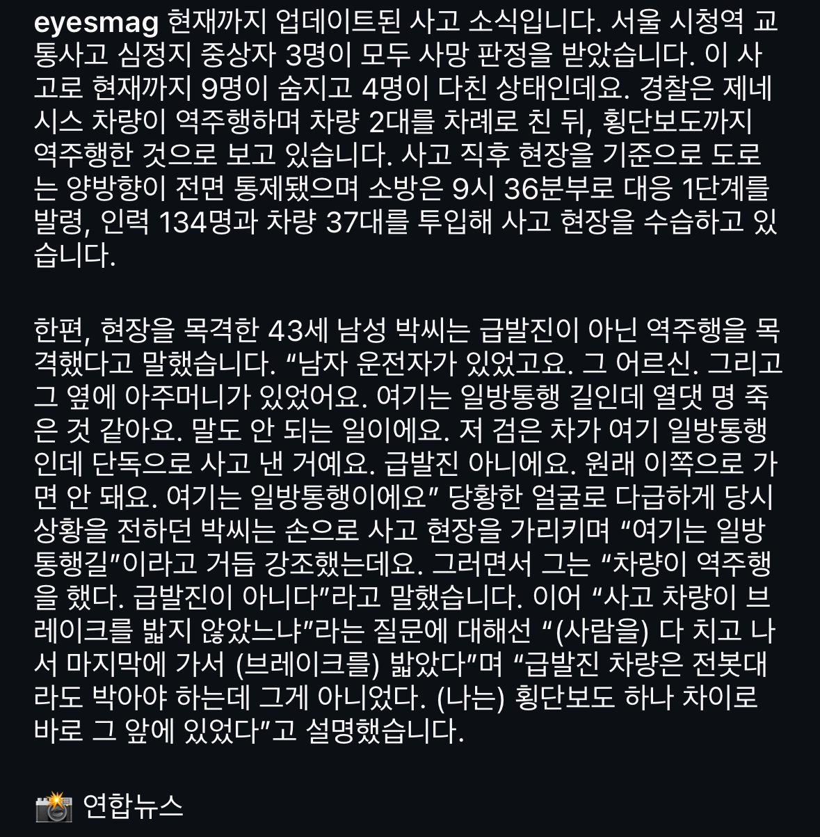 시청역 목격자 진술