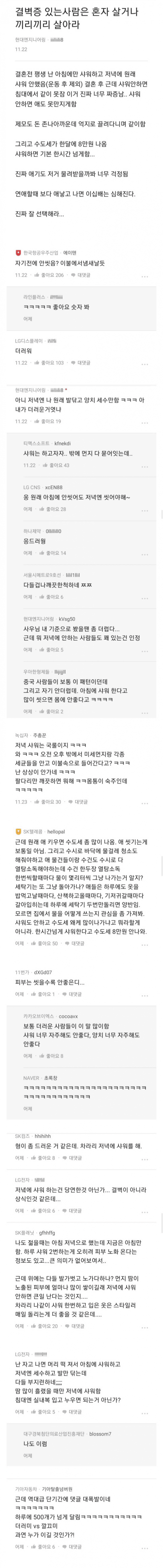 블라인드에서 뜨거웠던 아침샤워 vs 저녁샤워 논쟁