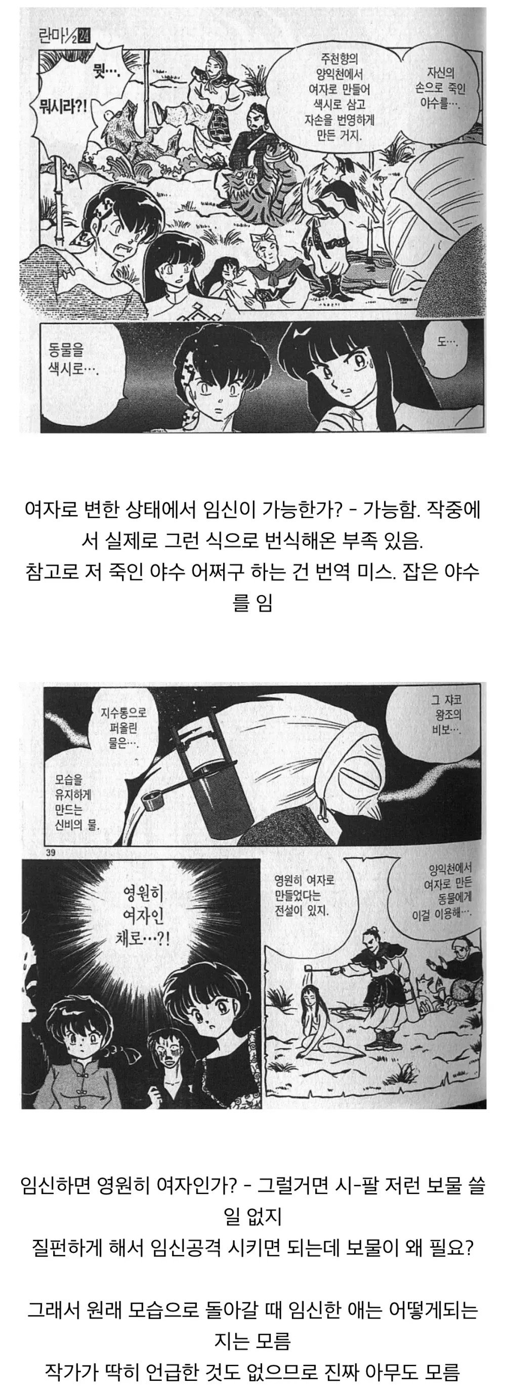 란마의 임신 관련 공식 설정